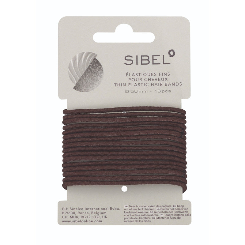 Sibel Elastische Haarbandjes Bruin Dun 16 stuks