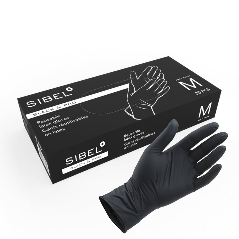 Sibel Black&amp;Pro Gloves Reuseable Latex Satin Black M 20 stuks